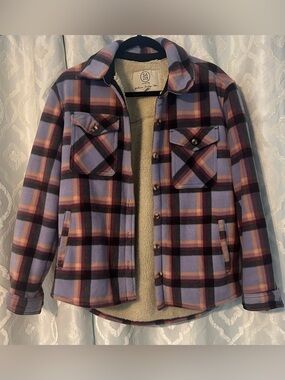 Plaid Sherpa-Lined Shacket - Lavender & Mauve